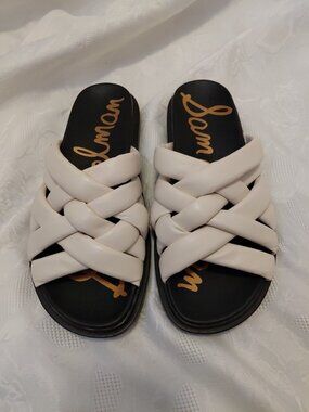 Sam Edelman Womens  Vaughn Woven Leather Sandals Ivory 9